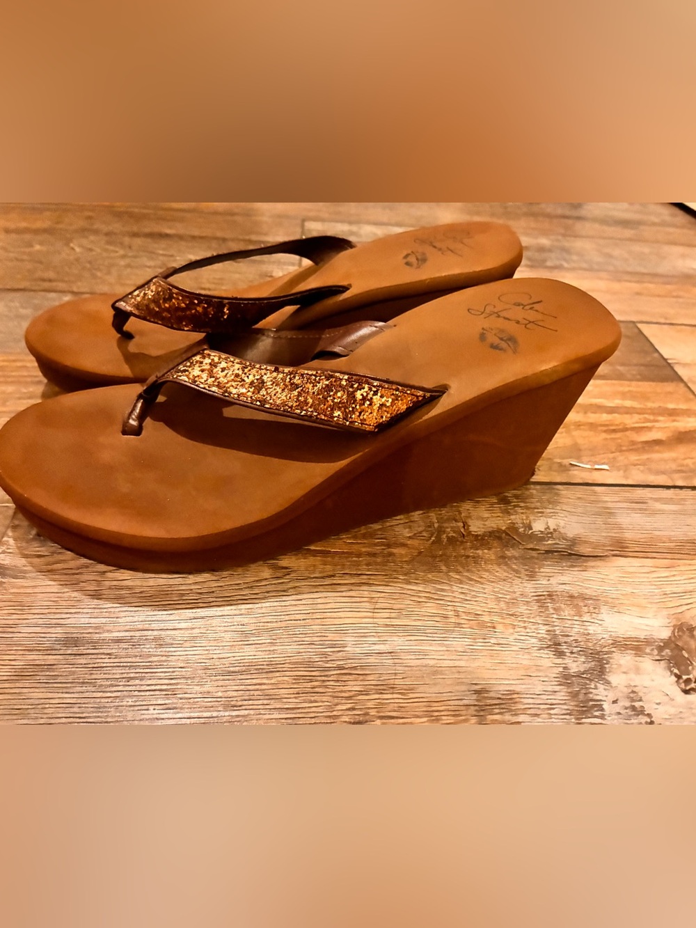 Colin Stuart Victoria’s Secret Brown Bronze Glitter Wedge Flip Flop Sandals Size